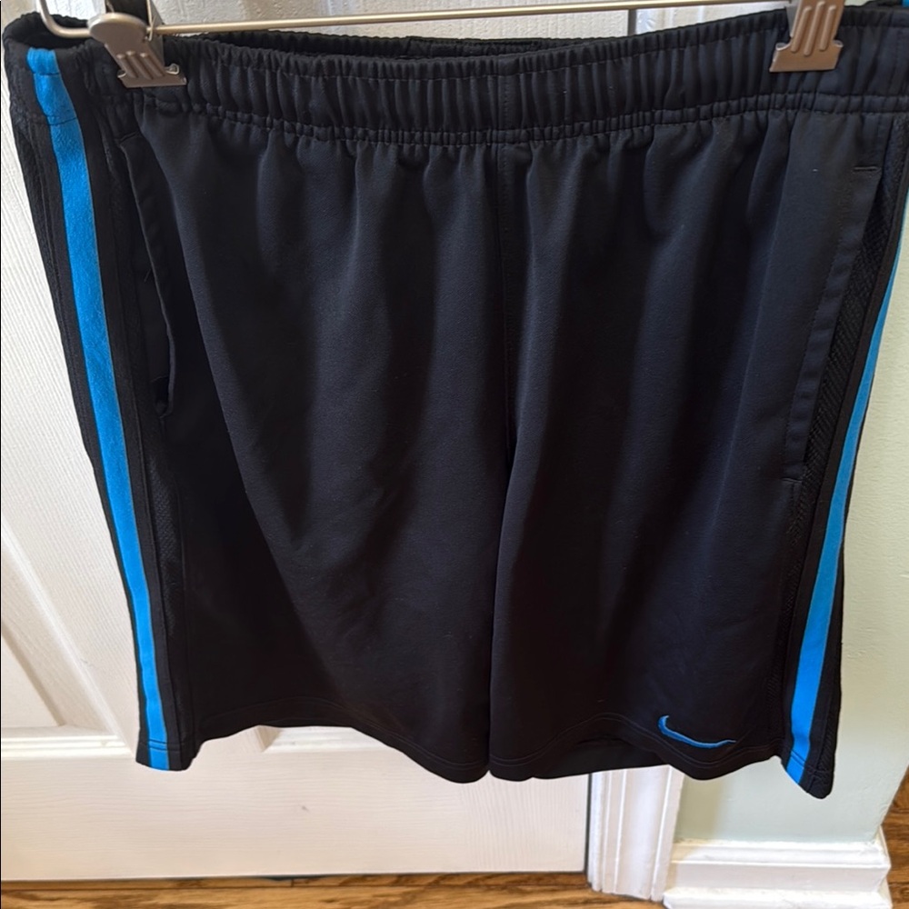 Nike Men's Black Shorts with Blue Stripes